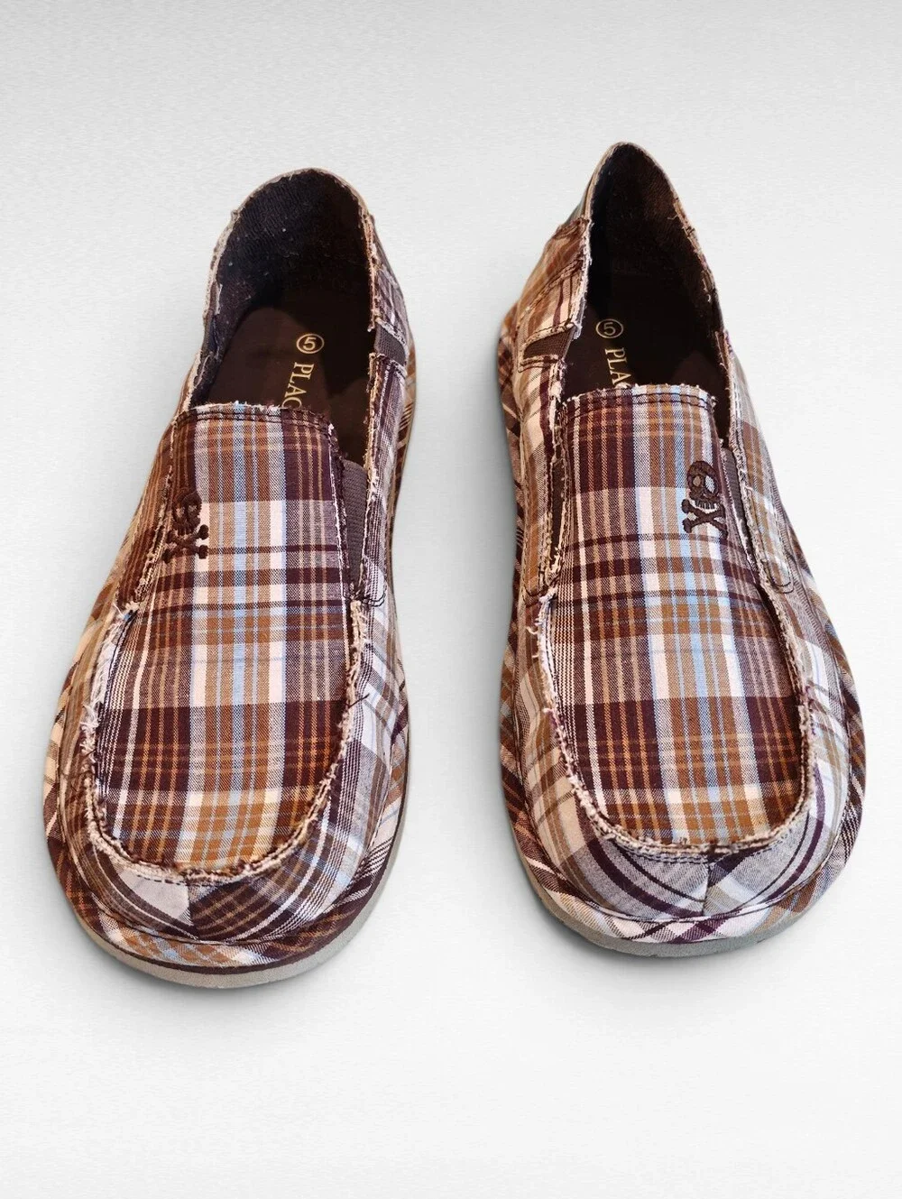 The Children's Place Brown and Beige Plaid Slip On Shoes Size 5